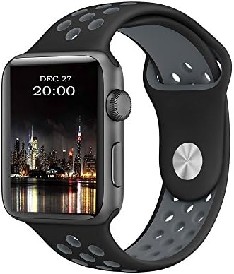 Hollyfun Soft Silicone Sport Replacement iWatch Band Strap Wrist Apple Watch Nike Series 3, Series 2, Series 1 Sport Edition (Black/Gray, 38mm (M/L))