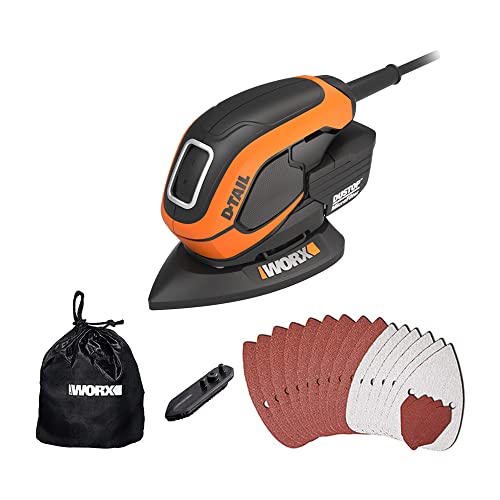 Worx WX648 Schleifer 55W, 230V – Ergonomischer Handschleifer zum Schleifen auch an schwerer zugaenglichen Stellen – DUSTSTOP Mikrofilter fuer sauberes Arbeiten