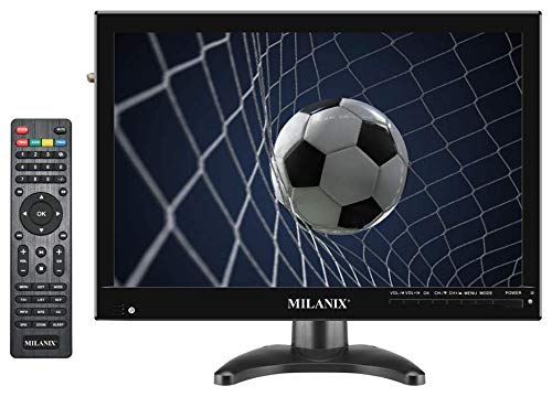 Milanix 14" Portable Widescreen Television Battery Powered LED HD TV with HDMI, VGA, USB/SD, RCA, FM, Built in Digital Tuner, AV Inputs, and Remote Control
