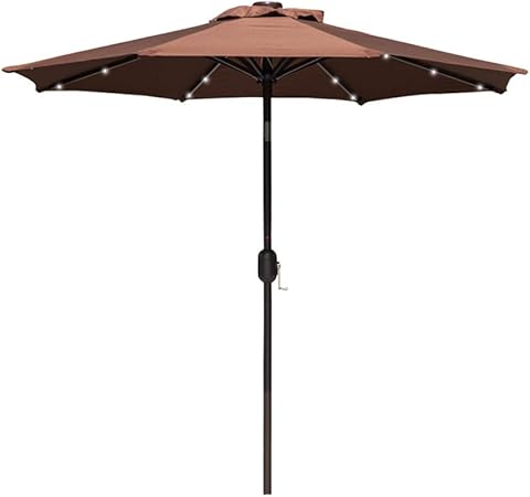 Amazon Com Sundale Outdoor 7 Ft Solar Powered 24 Led Lighted Patio Umbrella Table Market Umbrella With Crank And Push Button Tilt For Garden Deck Backyard Pool 8 Steel Ribs Polyester Canopy