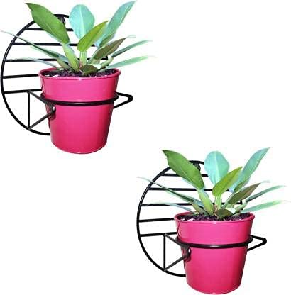 Decorscent New Wall Mount Metal Planter Stand with Round Galvanized Bucket Planter (Set of 2)