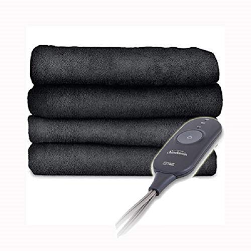 Sunbeam Microplush Comfy Toes Electric Heated Throw Blanket w Foot Pocket Slate Gray