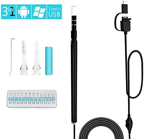 Visual Earwax Removal Endoscope, Skybasic 3 in 1 USB Ear Cleaning Tool Inspection Camera Otoscope Earpick Borescope Curette Cleaner for Android,PC