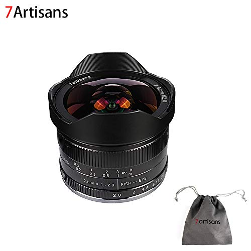 7Artisans 7.5 mm F2.8 APS-C Fisheye Objectif Fixe pour Appareil Photo Fujifilm Fuji comme X-A1 X-A2 X-at X-M1 XM2 X-T1 X-t2 X-T10 X-Pro1 X-E1 X-E2