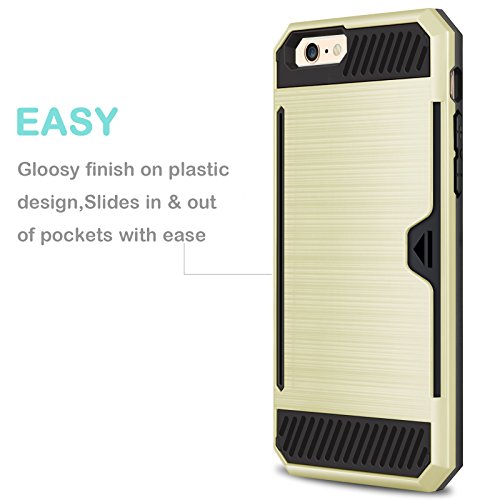 iPhone 6 Case, TILL(TM) Impact Resistant Protective Shell iPhone 6S Wallet Cover Shockproof Rubber Bumper Case Anti-scratches Hard Cover Skin with Card Slot Holder for iPhone 6 6S 4.7 inch-Gold