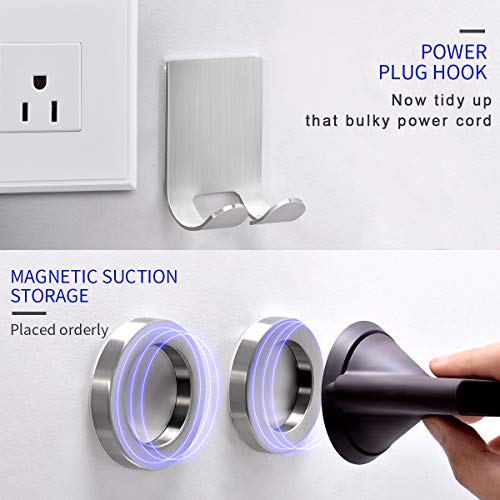 XIGOO Hair Dryer Holder, Self Adhesive Dyson Hair Dryer Wall Mount Holder Compatible Dyson Supersonic Hair Dryer, Brushed, 304 Stainless Steel, Power Plug, Diffuser and Nozzles Organizer