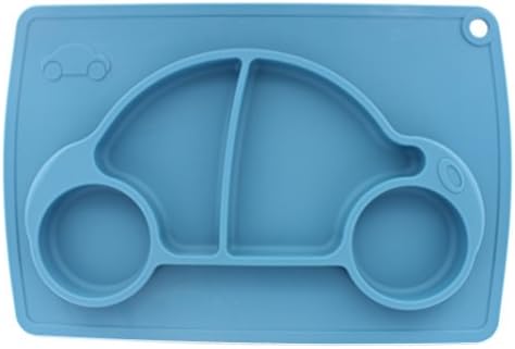Silicone Car Place Mat (Blue) for Kids Children Toddlers Babies Highchair Feeding Tray Kitchen Dining Table with Built in Plate or Bowl 3 Compartment Portable Non Slip Surface