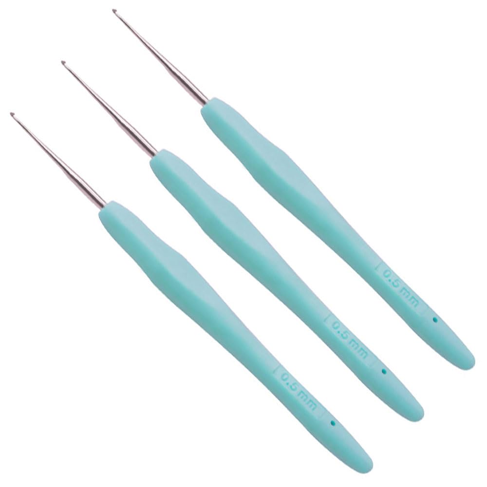 3 Pcs Crochet Hook 0.5mm Crochet Tool for Knitting Ergonomic Soft Handles Crochet Hooks for Beginners or Professionals