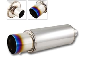 HK5 JDM 4" N1 Titanium Burnt Tip T304 Stainless Steel Exhaust Resonator Canister Muffler 2.5" Inlet+Silencer