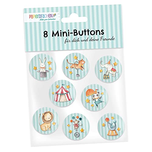 Papierdrachen 8 Mini Buttons (25mm) as giveaway for the children's birthday | decoration for pencil case or school bag | gift for the start of school - design circus - set 3