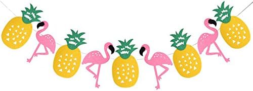 Luau Party Supply Hawaii Garland Banner Tropical Pineapple Palm Leaves Flamingo Frangipani for Hawaii Beach Party Tropical Wedding (Pineapple & Flamingo)
