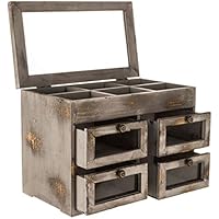 Dj_siphraya Rustic Jewelry Box with Glass Paneled Drawers Gray Made of Glass, Wood Dimensions: 7 11/16"(L) X 14 1/16"(W) X 10 1/4" (H). Store Collections and Small Mementos Inside