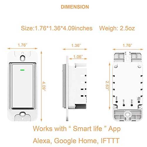 Smart Light Switch, Smart WiFi Switch No Hub Required, Phone Remote Control Wireless Decora Switch, Requires Neutral Wire, Timing Schedule, Compatible with Alexa and Google Home KULED K36 4Pack