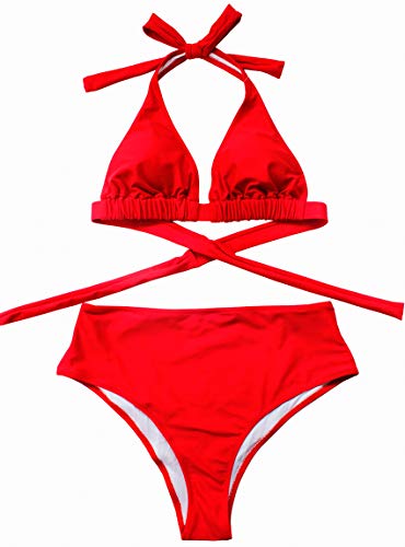JFan-Costume-da-Bagno-Donna-a-Vita-Alta-in-Due-Pezzi-Stampa-Floreale-Bikini-Halter-Regolabile-Costume-da-Bagno