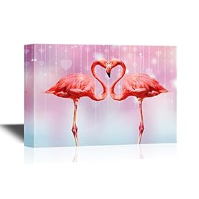 Canvas Wall Art - Two Flamingoes Standing face to face Forming a Love Heart Shape - Gallery Wrap Modern Home Art | Ready to Hang - 12x18 inches