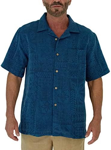 Short Fin Button Down Premium Textured Modal Shirt, with Tribal Inspired Print Navy