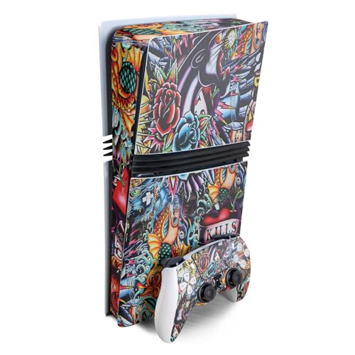 Gaming Skin Compatible with Sony PlayStation 5 PS5 Pro Bundle - Old School Tatt…