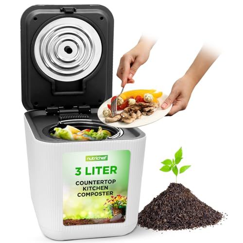 NutriChef Food Waste Bin - 3 Quart Compost Bin for Countertop, Automatic Electric Composter with Odorless Filter, Dishwasher-Safe Parts