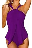 Women Halter Neck One Piece Swimsuit Wrap Split Front