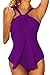 Women Halter Neck One Piece Swimsuit Wrap Split Front