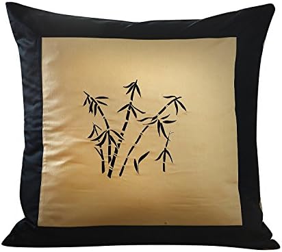 Orient Sense Gold and Black Euro Sham 26" x 26" Embroidered with a Beautiful Oriental Zen Garden Design, 100% Cotton Sateen Decorative Pillow