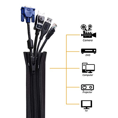 Bestfy Cord Organizer System Cable Management Sleeve, 19.5 inch, Wire Cover with Zipper, Cable Wrap, Cord Sleeves for TV, Computer, Office, Home Entertainment, 4 Pack (Renewed)