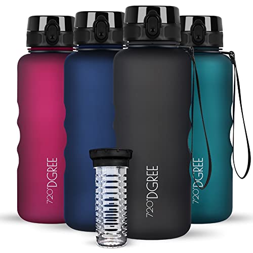 720°DGREE Trinkflasche 1,5l “uberBottle“ softTouch +Früchtebehälter - BPA-Frei - Wasserflasche für Gym, Fitness, Outdoor, Wandern - XL Tritan Sportflasche: Groß