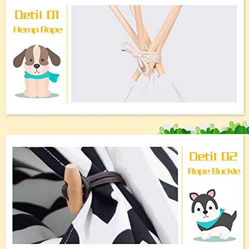 Pet Tent for Dogs Puppy Cat Bed White Canvas Dog Cute House Pet Teepee with Cushion 24inch Indoor Outdoor