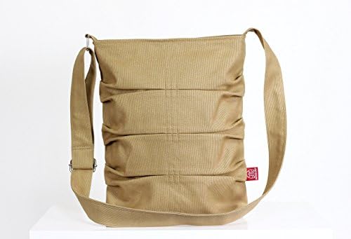 Camel Wrinkled Pleated Small Canvas Tote Bag Crossbody Shoulder Use Washable Zipper Closure Teen Girl Book Tablet Bag
