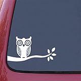 Owl on Branch - Design 1 - (WHITE) Car Vinyl Decal Sticker - (8.75