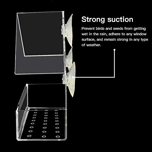 Bird Feeder, Newest Window Bird Feeder, 100% Wild Bird Transparent Viewing, 3 Strong Suction Cups + Seed Tray + Drain Holes, Best Outdoor Bird Feeder Kits, for Cardinal, Wild Birds, Chickadees - Thumbnail 4