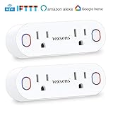 Smart Plug - Texsens 2 in 1 Wi-Fi Alexa Echo Plug, 15A Mini Smart Dual Socket Outlet with Energy Monitoring, Compatible with Alexa Echo/Google Home/IFTTT - 2 Pack