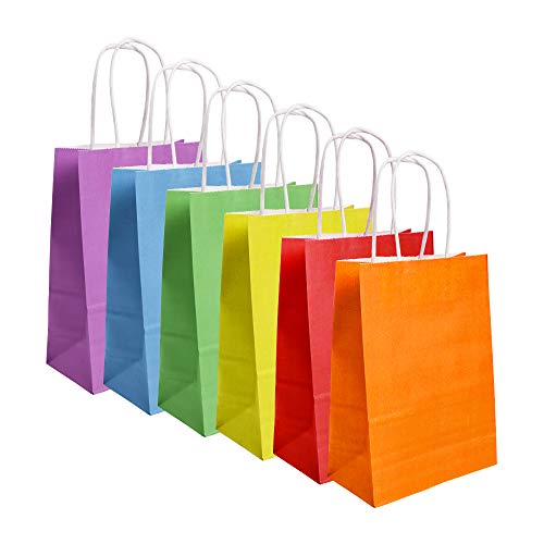 JCREN 30 Picees Candy Bags Kraft Paper Bags Party Favor Bags with Handles for Birthday,Tea Wedding Gift and Party Supplies,Party Celebrations,6 Colors 8 x 6 x 3 inch