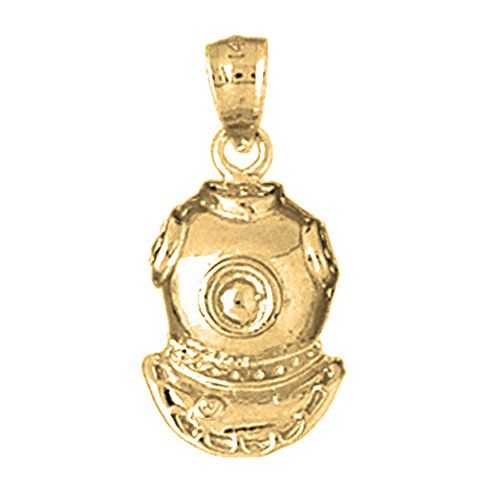 14K Yellow Gold Diving Helmet Pendant - 25 mm