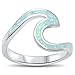 Wave Ocean Beach Lab Created Blue Opal .925 Sterling Silver Ring sizes 4-13