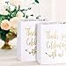 LaRibbons Medium Size Gift Bags - Gold Foil Thanks for celebrating with us White Paper Bags with Handles for Wedding, Birthday, Baby Shower, Party Favors - 25 Pack - 8