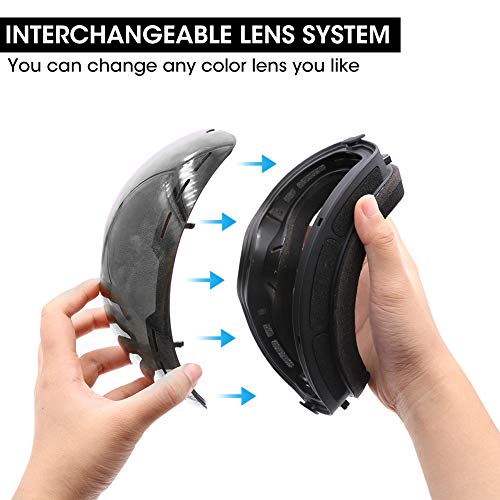 Zerhunt Ski Goggles, Snowboard Goggles Over Glasses, Anti Fog UV Protection Snow Goggles OTG Interchangeable Lens for Men Women Snowmobile, Skiing, Skating, Black