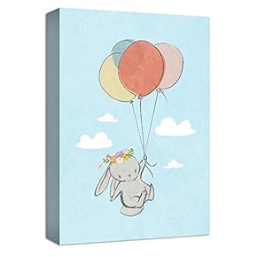 Colorful Balloons Flying A Grey Rabbit Painting Artwork...