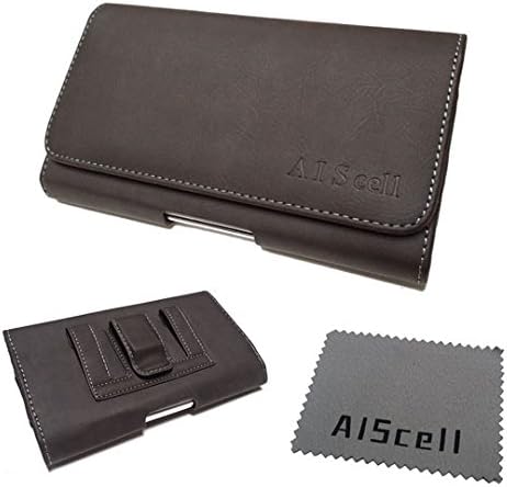 Huawei Ascend Mate 2 / Mate 9 ~ Premium Sideways Brown Suede Leather Pouch Carrying Case Holster with Magnetic Closure with Belt Clip and Belt Loops + AIScell Microfiber Cleaning Cloth