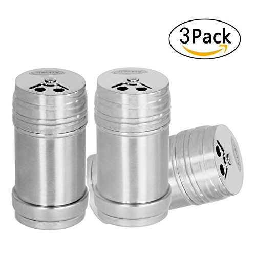Acevan Stainless Steel Dredge Salt / Sugar / Spice / Pepper Shaker Seasoning Cans with Rotating Cover (3PCS)