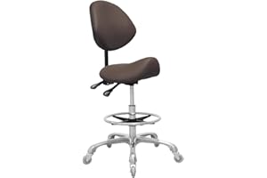 Nazalus Saddle Stool Chair with Back Support Footrest, Heavy-Duty(350LBS), Hydraulic Rolling Swivel Adjustable Stool Chair for Salon Spa Beauty Massage Dental Clinic Home Office Use(Coffee)