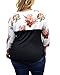 Urban Rose Womens Plus-Size 3/4 Ruched Sleeve Colorblock Top,3X,Ivory Floral/Solid Black