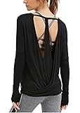 Ssyiz Women's Long Sleeve Stretchy Top Solid Color Fashion T Shirt Black M