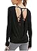 Ssyiz Womens Cute Workout Tops Open Back Yoga Shirts Sport Gym Clothes With Thumb Hole Black XL