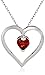 Sterling Silver Genuine Garnet Open Heart Pendant Necklace, 18