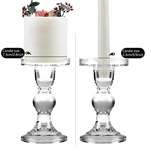 GMWD 3 Pcs Glass Candle Holder Set Clear, Transparent Candlesticks Holders Pillar Taper Candles Tealight Stand for Wedding Centerpieces Home Decorations Dining Table