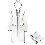 EVA Portable Long Clear Raincoat, Packable Rain Parka with Hood, Men or Woman Waterproof Rain Slicker, Lightweight Rain Jacket with Carrying Bag