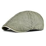 VOBOOM Ivy Caps 100% Cotton Washed Plain Flat Caps Newsboy Caps Cabbie Hat (59cm-60cm=7 3/8-7 1/2, Army Green)