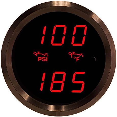 VEI Systems Dual-Display gauge: 100 PSI oil pressure and 320 deg-F oil temperature (red/black)
