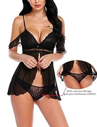 Avidlove Lencería para dama Off Hombro Babydoll Lace Chemise Strap Ropa de dormir Cuello en V Ropa de dormir